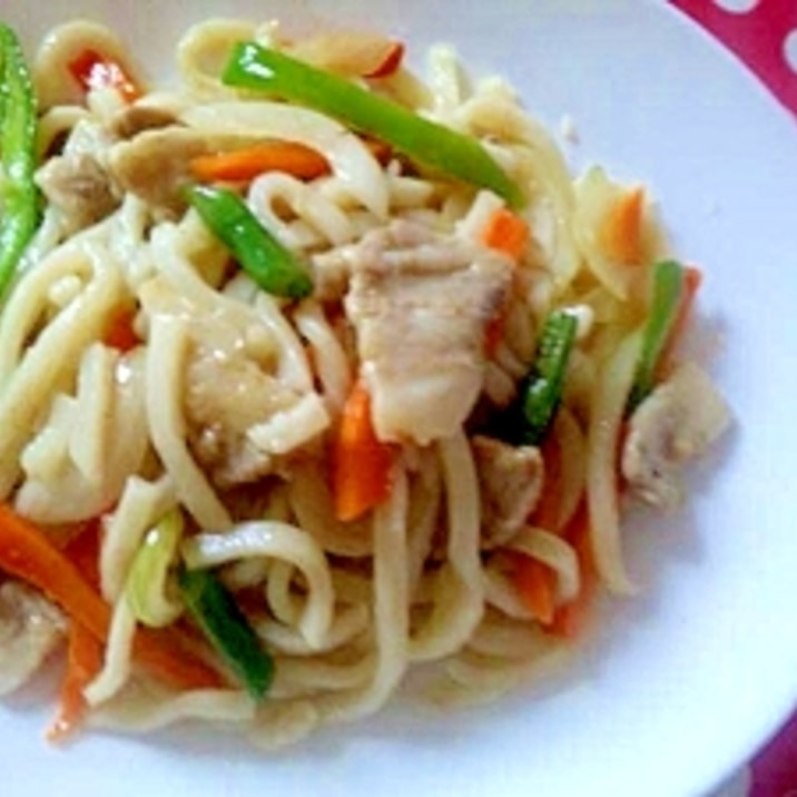 豚バラとインゲン入り焼きうどん^^